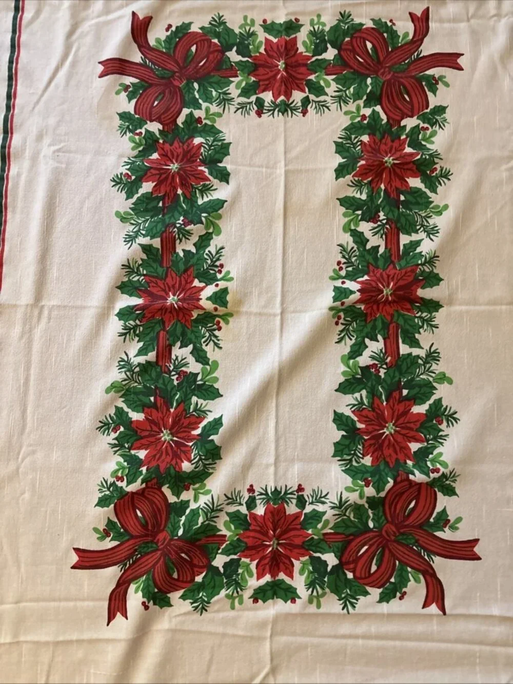 Large Festive Christmas Tablecloth Red Ribbons 65 X 52